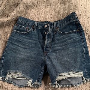Levi's Dark Blue Jean Shorts with Frayed Hem